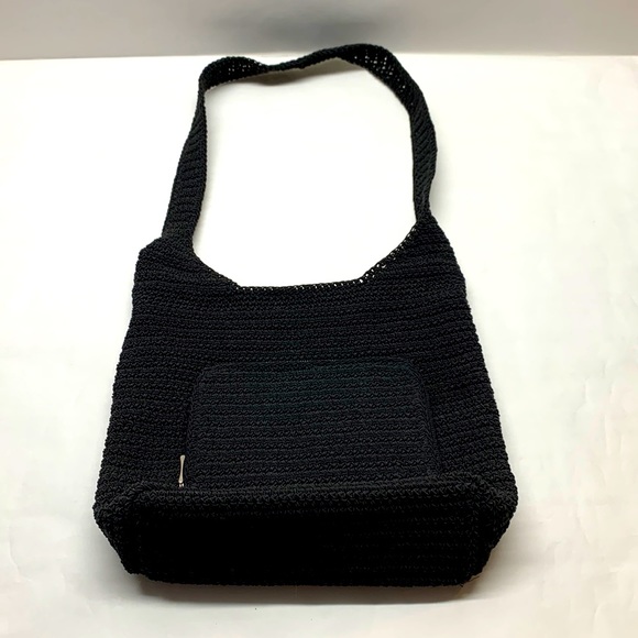 Black crocheted shoulder bag purse - Picture 1 of 11